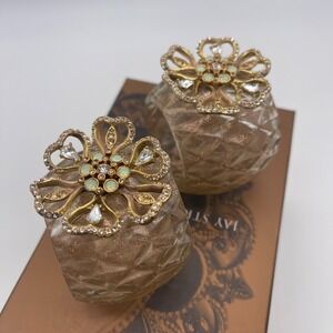 SET OF 2 RARE JAY‎ STRONGWATER BLUSH FLOWER FIGURINE CRYSTAL NAPKIN RING